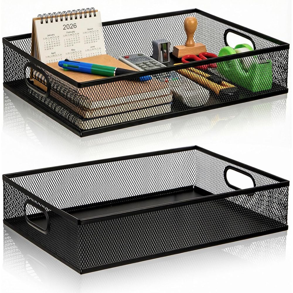 2-Tier Metal Mesh Desk Organiz - Paper Basket Mesh 评论和价格